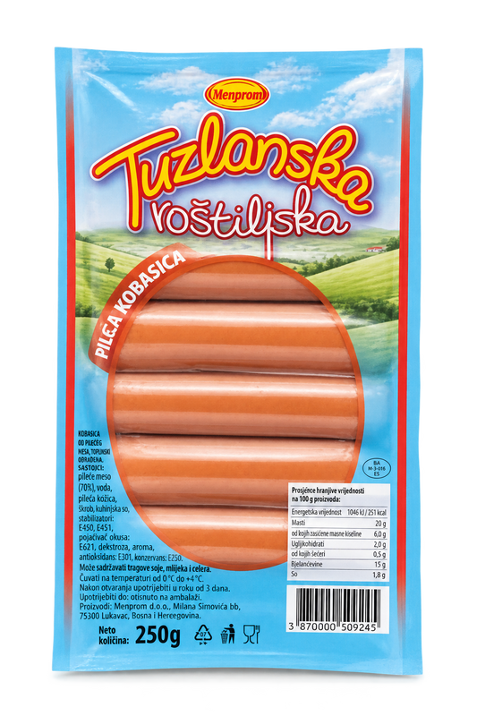 Menprom Tuzlanska roštiljska kobasica pileća 250g